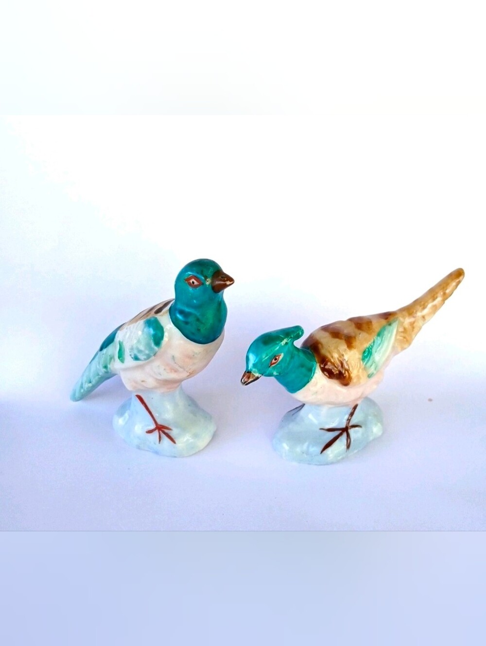 Vintage Pair Pheasant Quail Ceramic Mini Figurines Hand Painted Occupied Japan